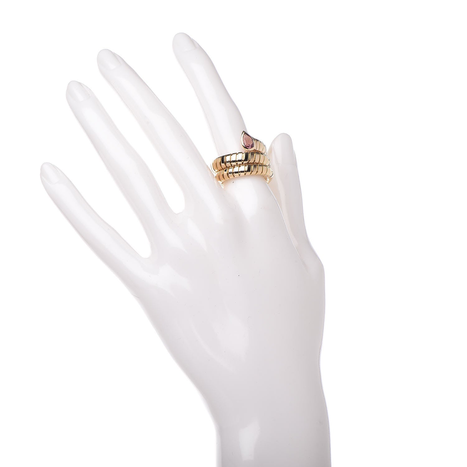 Bulgari 18K Yellow Gold Tubogas Pink Tourmaline Ring 52 6 2 of 4