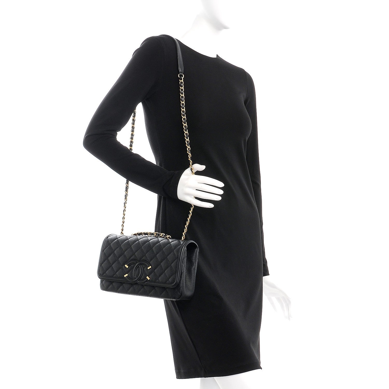 Chanel Caviar Quilted Medium CC Filigree Flap Black 2 of 9