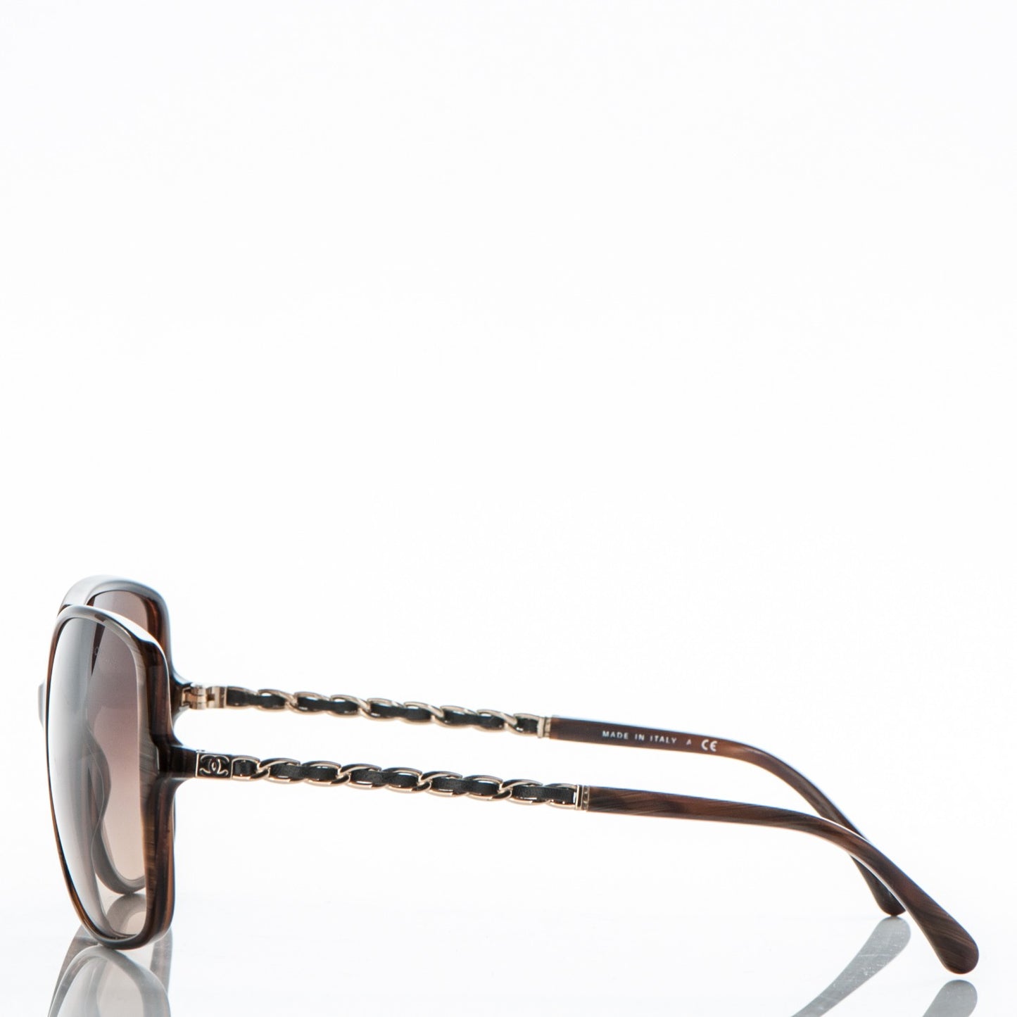 Acetate Metal Lambskin Chain Square Sunglasses 5210-Q Brown