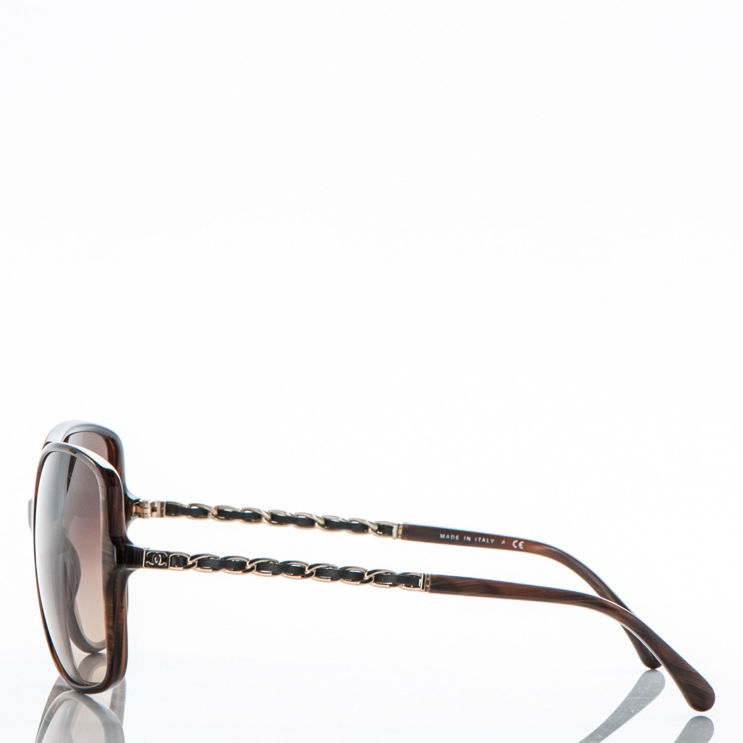 Chanel Acetate Metal Lambskin Chain Square Sunglasses 5210-Q Brown 3 of 6