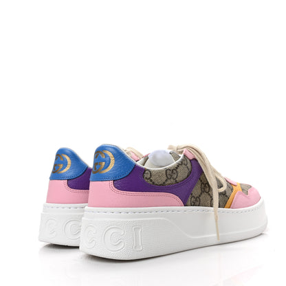 Gucci Calfskin GG Supreme Monogram Perforated Womens Platform 55mm Sneakers 39.5 Beige Ebony Sugar Pink Crop Shine Purple 4 of 7