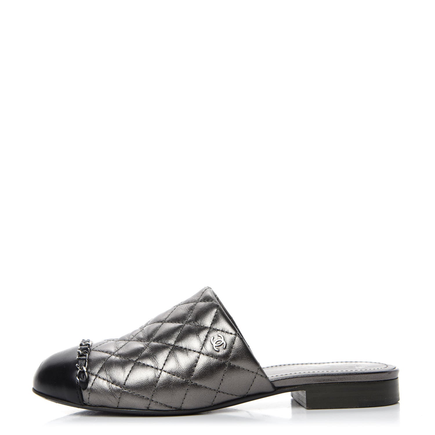 Chanel Calfskin Quilted CC Chain Mules 35 Silver 1 of 11