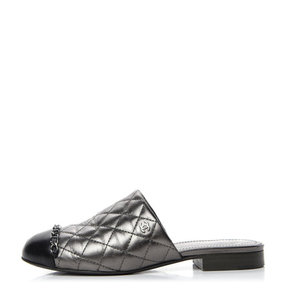 Chanel Calfskin Quilted CC Chain Mules 35 Silver 1 of 11