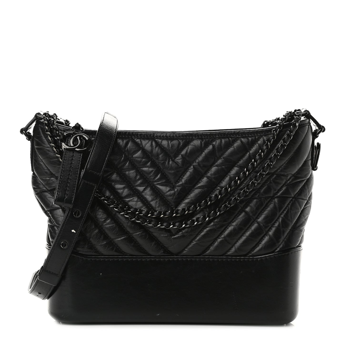 Aged Calfskin Chevron Quilted Medium Gabrielle Hobo So Black