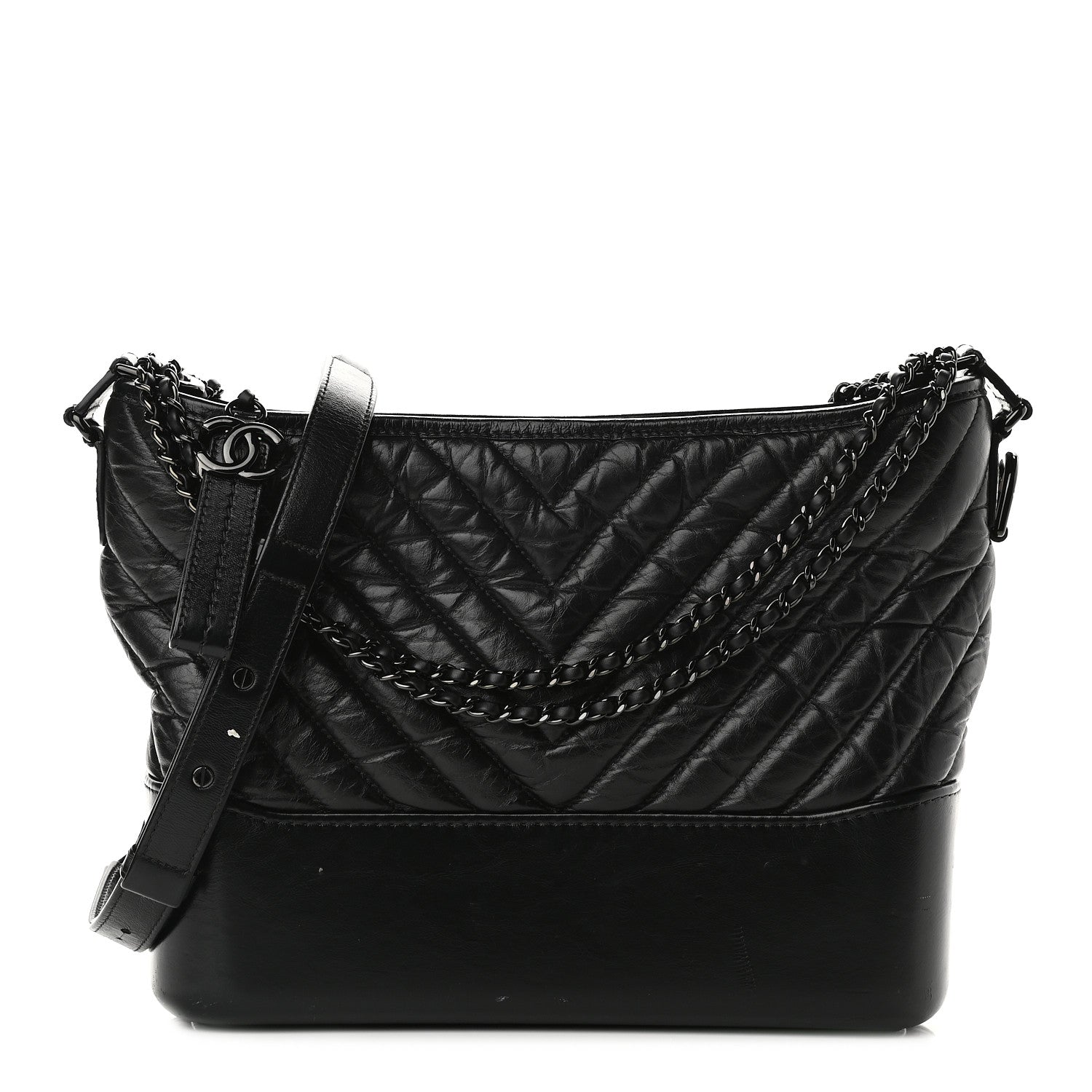 Chanel Aged Calfskin Chevron Quilted Medium Gabrielle Hobo So Black 1 of 11