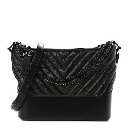 Chanel Aged Calfskin Chevron Quilted Medium Gabrielle Hobo So Black 1 of 11