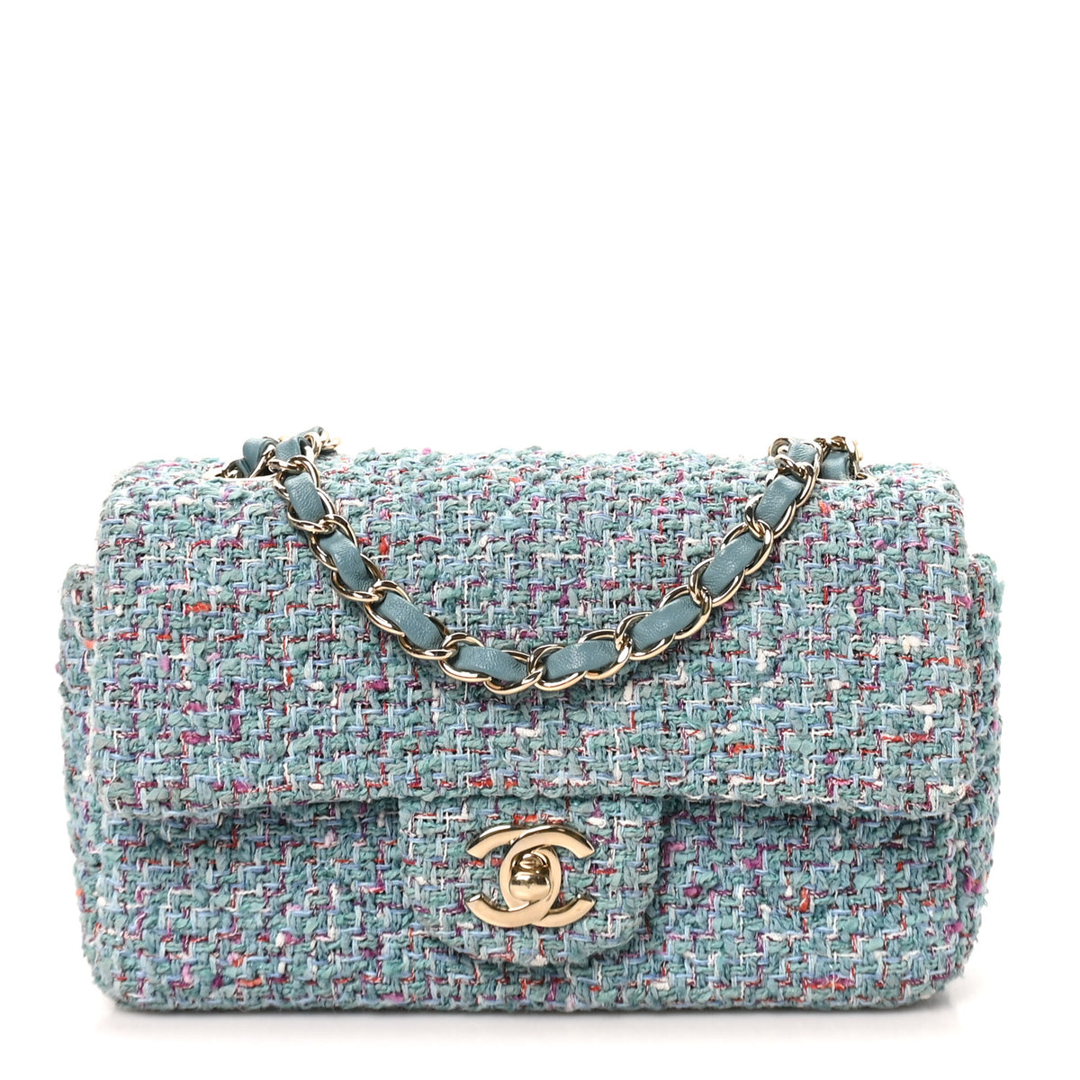 Tweed Quilted Mini Rectangular Flap Blue Multicolor