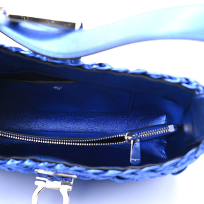 Salvatore Ferragamo Metallic Woven Calfskin Trifolio Shoulder Bag Bluette 5 of 9