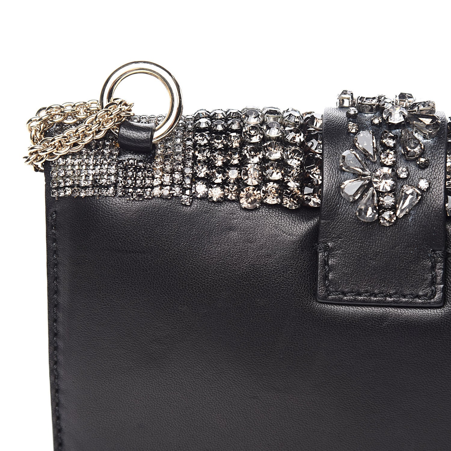 Valentino Garavani Vitello Crystal Embellished Small Glam Lock Rockstud Flap Black 11 of 13