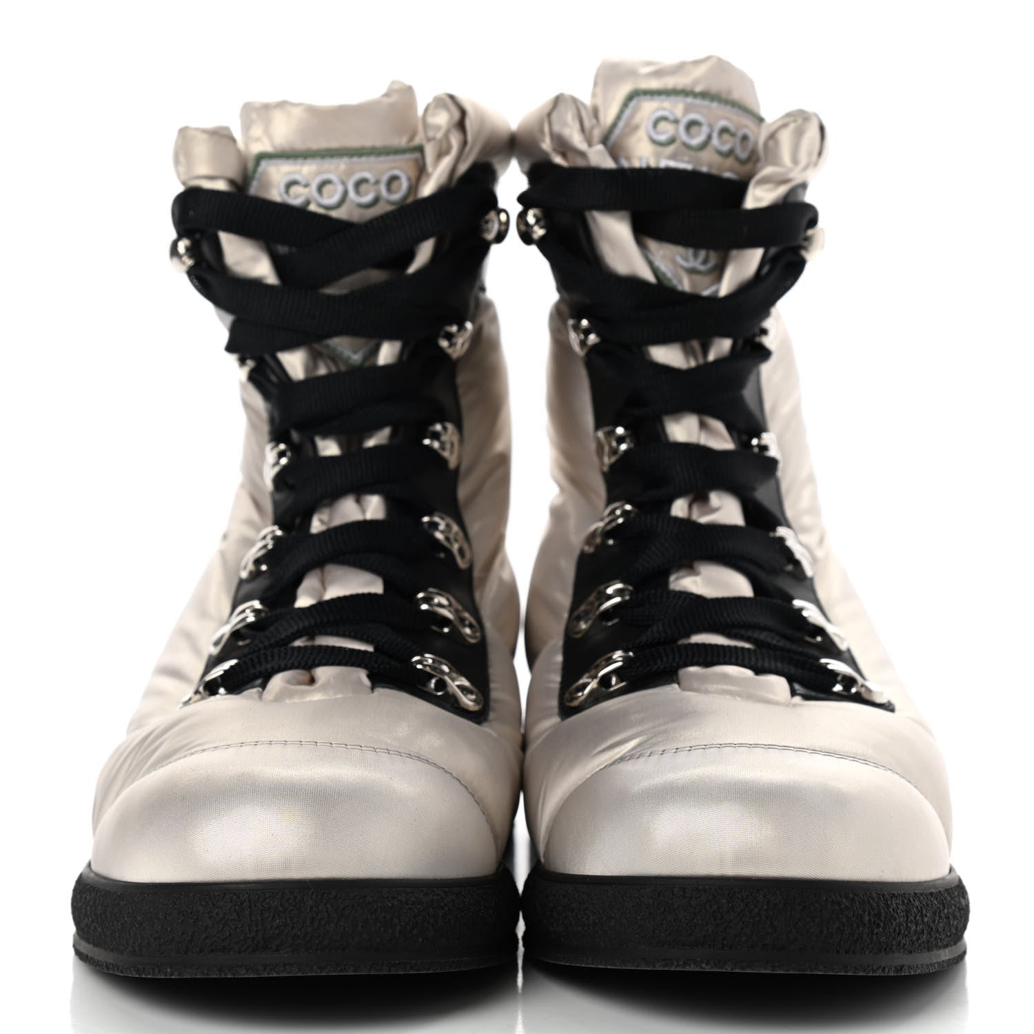Chanel Nylon Calfskin Womens Coco Neige Short Boots 36.5 Beige Black 2 of 9