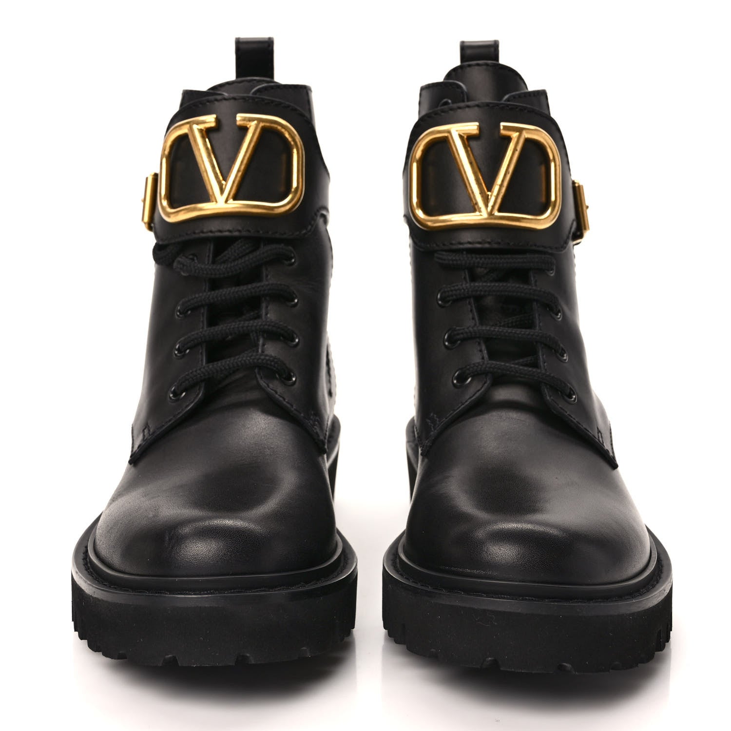 Valentino Garavani Calfskin Womens VLOGO 35mm Combat Boots 37 Black 2 of 9