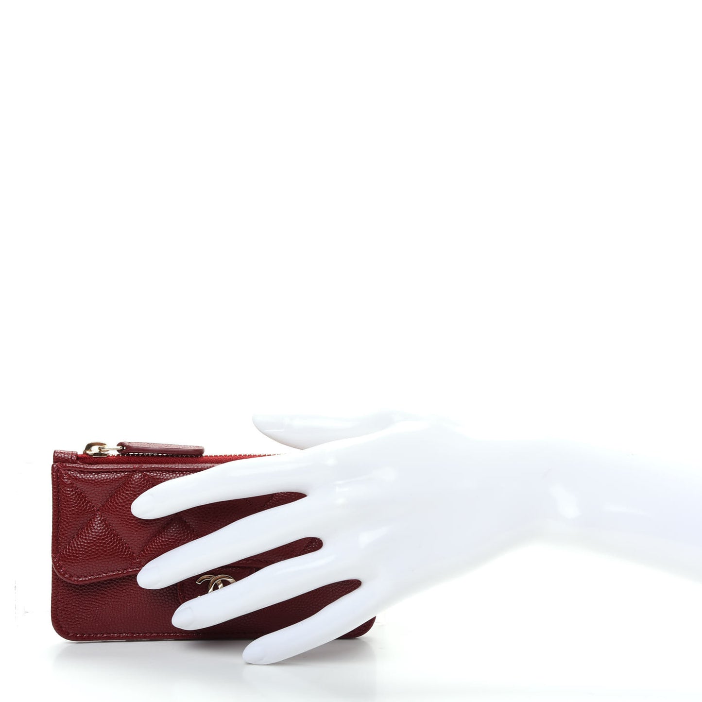 Caviar Quilted Flap Zip Card Holder Dark Red