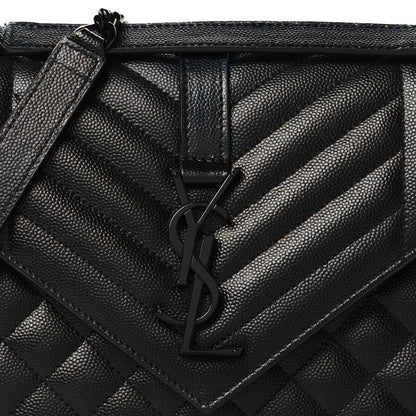 Saint Laurent Grain De Poudre Textured Mixed Matelasse Triquilt Medium Monogram Monochrome Satchel Black 7 of 9