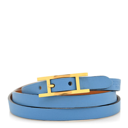 Hermes Swift Hapi 3MM Triple Tour Wrap Bracelet S Bleu Paradis 1 of 5