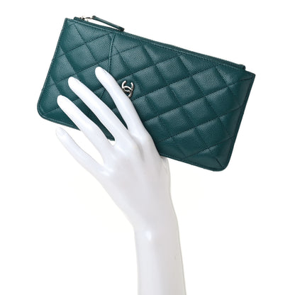 Chanel Caviar Quilted Classic Flat Wallet Pouch Dark Turquoise 2 of 7