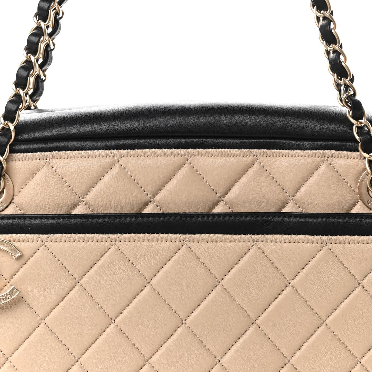 Lambskin Quilted Graphic Camera Case Beige Black