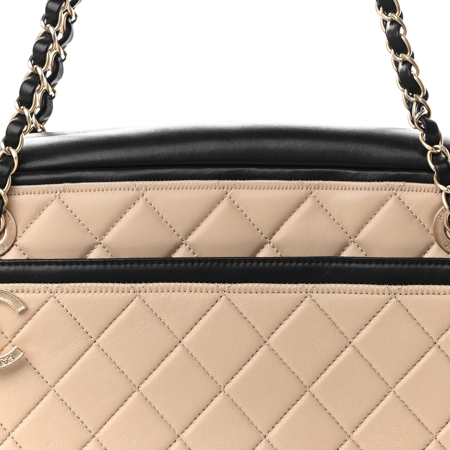Chanel Lambskin Quilted Graphic Camera Case Beige Black 7 of 10