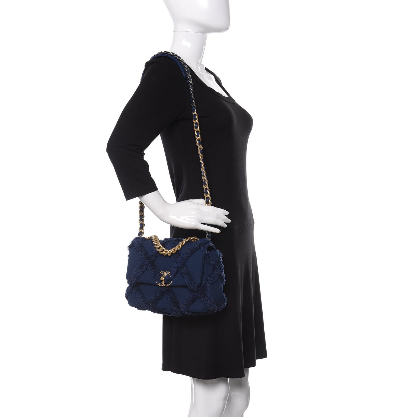 Canvas Quilted Medium Chanel 19 Flap Blue