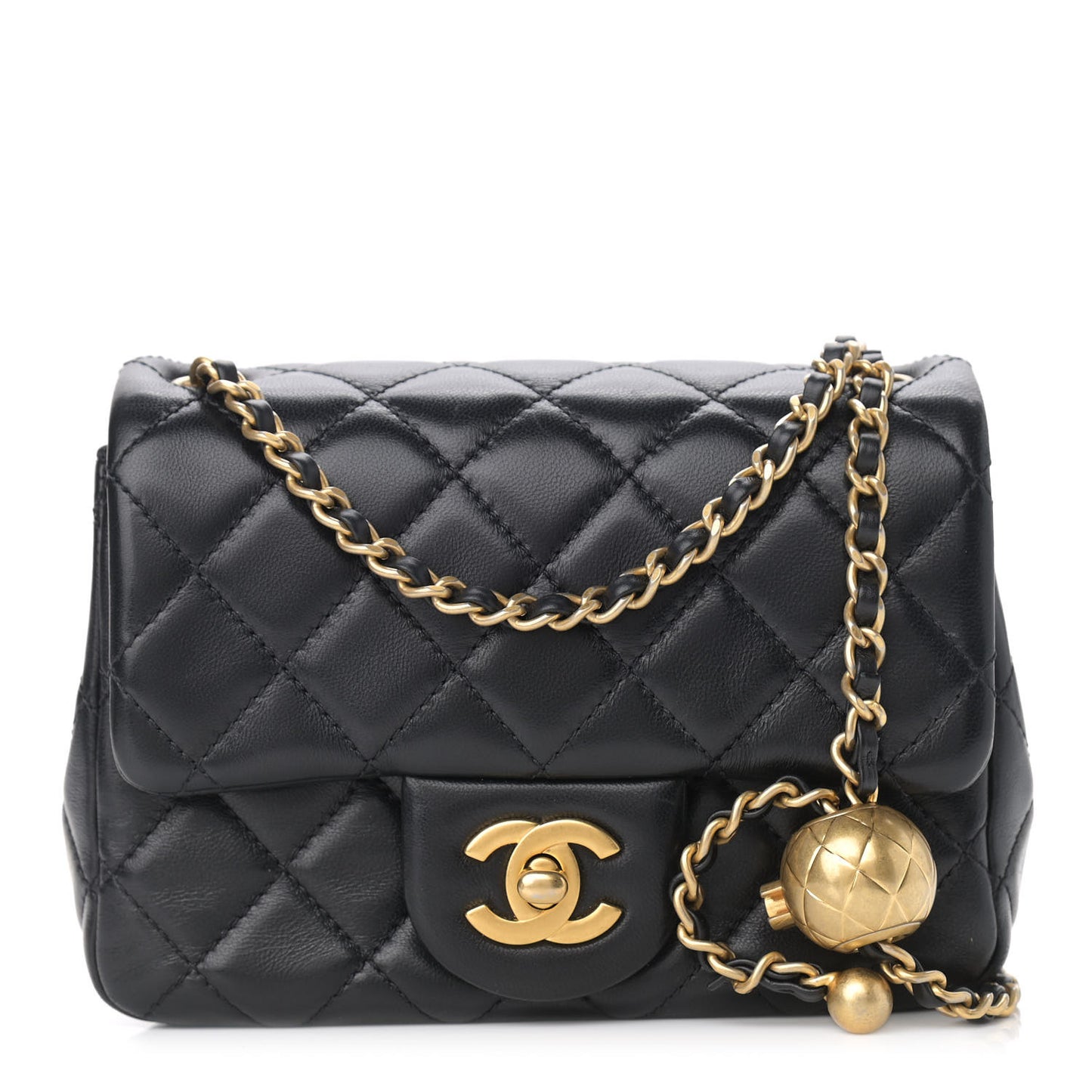 Lambskin Quilted Mini Pearl Crush Flap Black