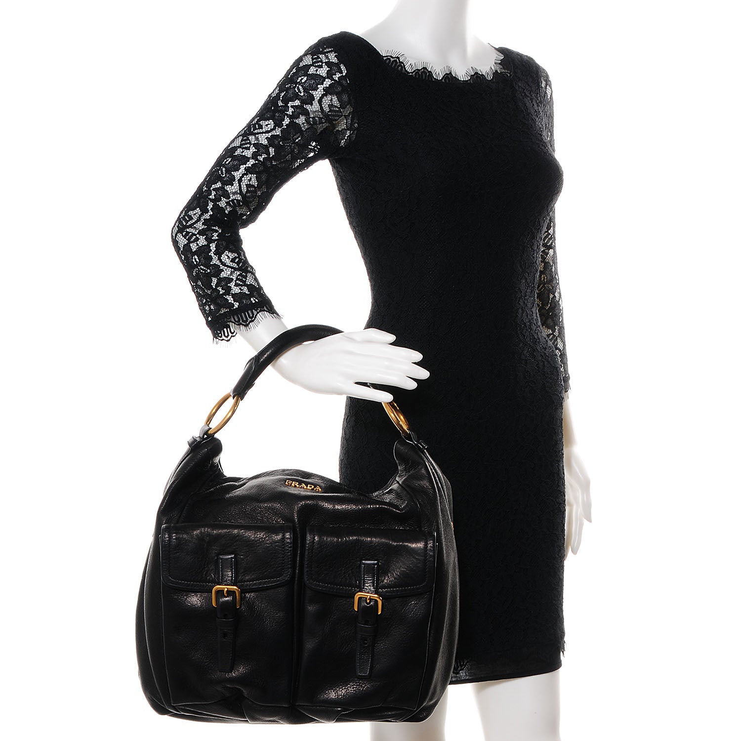 Prada Cervo Shine Hobo Nero Black 2 of 9