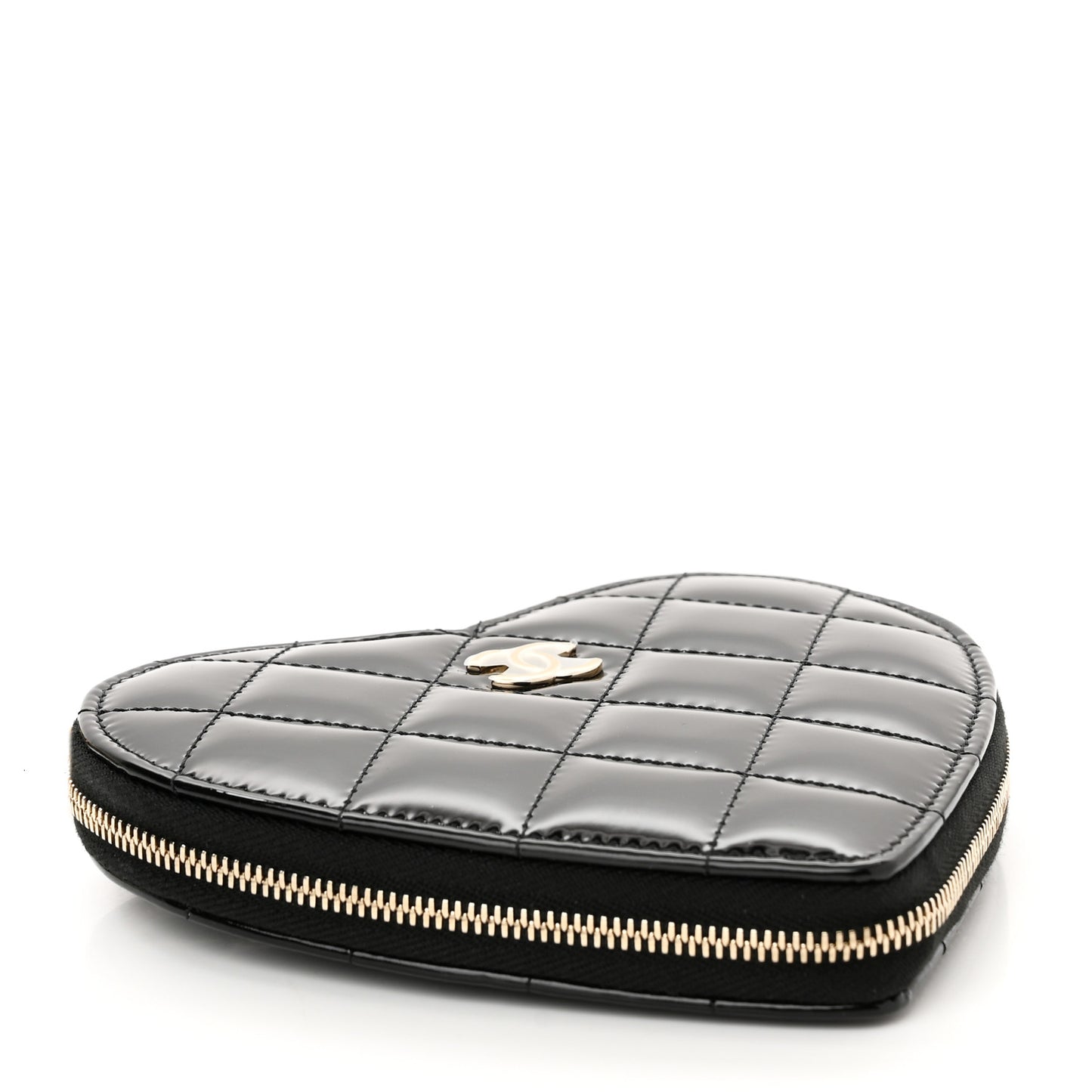Patent Calfskin Resin Quilted CC Heart Clutch With Chain Black