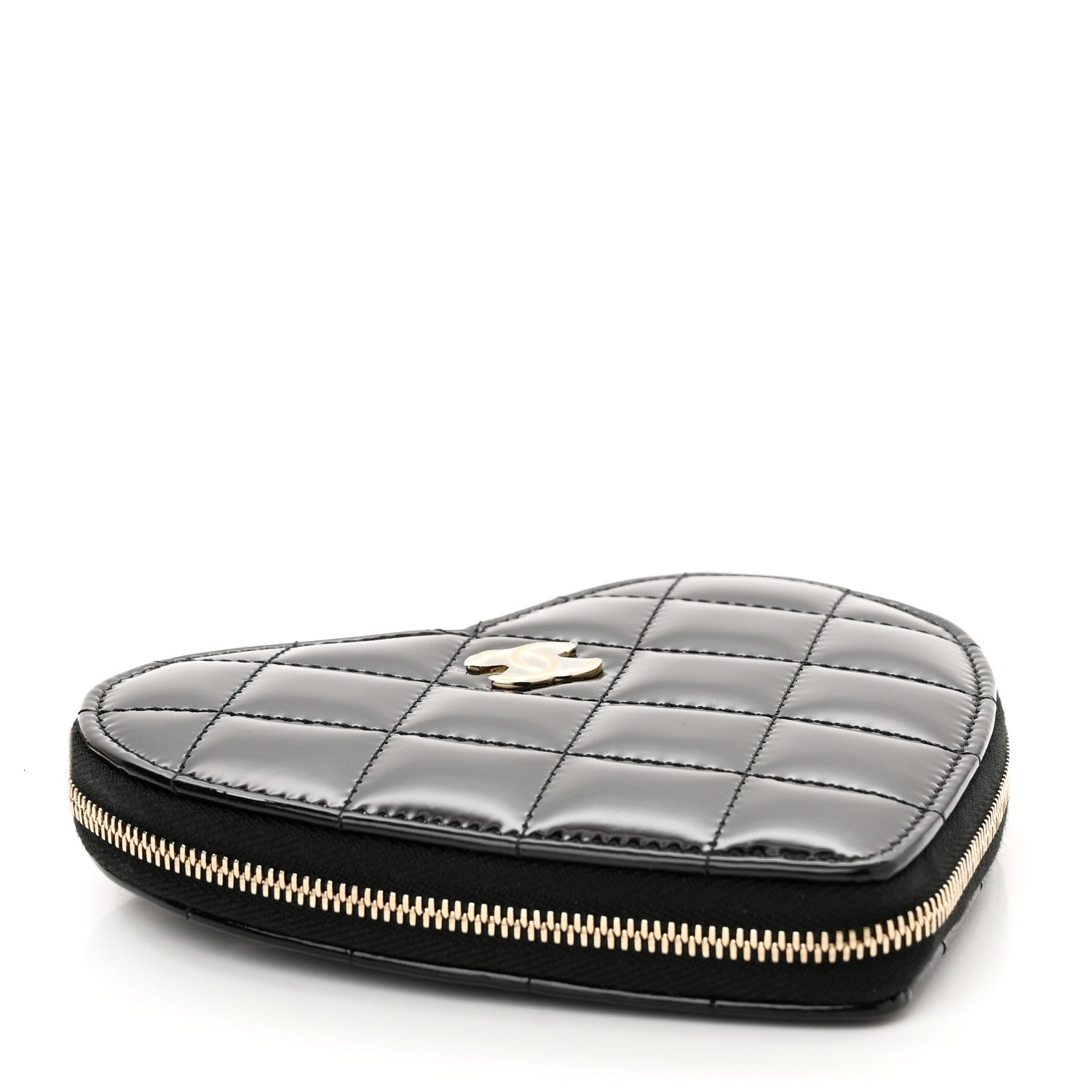 Chanel Patent Calfskin Resin Quilted CC Heart Clutch With Chain Black 5 of 17