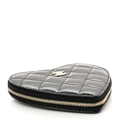 Chanel Patent Calfskin Resin Quilted CC Heart Clutch With Chain Black 5 of 17