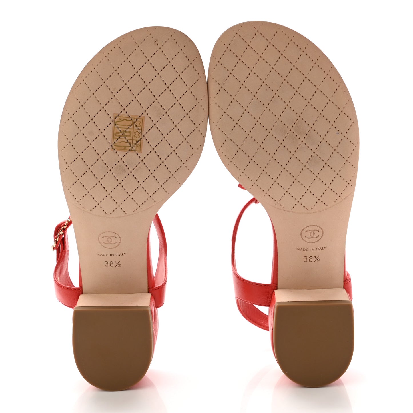 Lambskin Chain CC Logo Thong Sandals 38.5 Red
