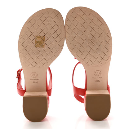 Chanel Lambskin Chain CC Logo Thong Sandals 38.5 Red 5 of 12
