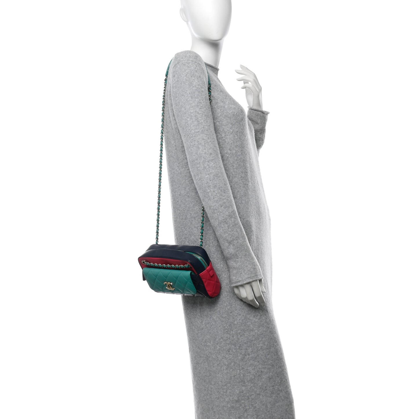 Goatskin Quilted Tri-Color Small In & Out Camera Case Navy Turquoise Pink