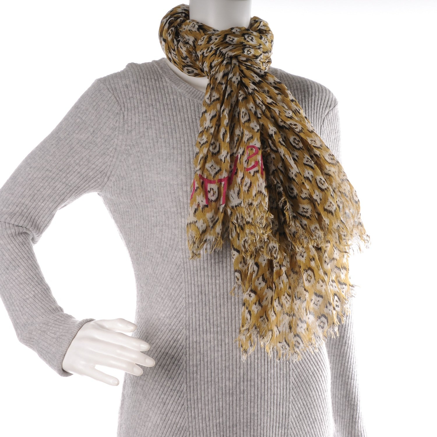 Louis Vuitton Cashmere Silk Mongram Ikat Stole Moutard 2 of 6