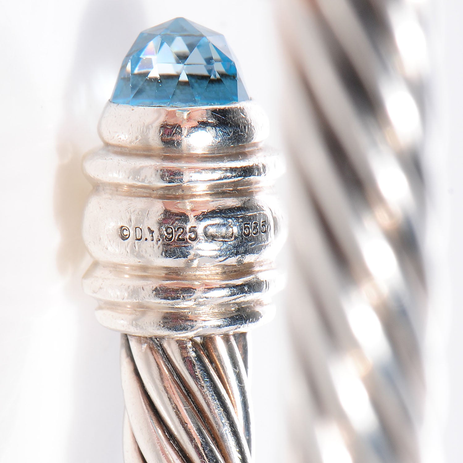 David Yurman Sterling Silver 14K Yellow Gold 7mm Blue Topaz Pink Tourmaline Renaissance Cable Bracelet 7 of 9