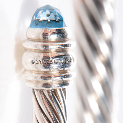 David Yurman Sterling Silver 14K Yellow Gold 7mm Blue Topaz Pink Tourmaline Renaissance Cable Bracelet 7 of 9