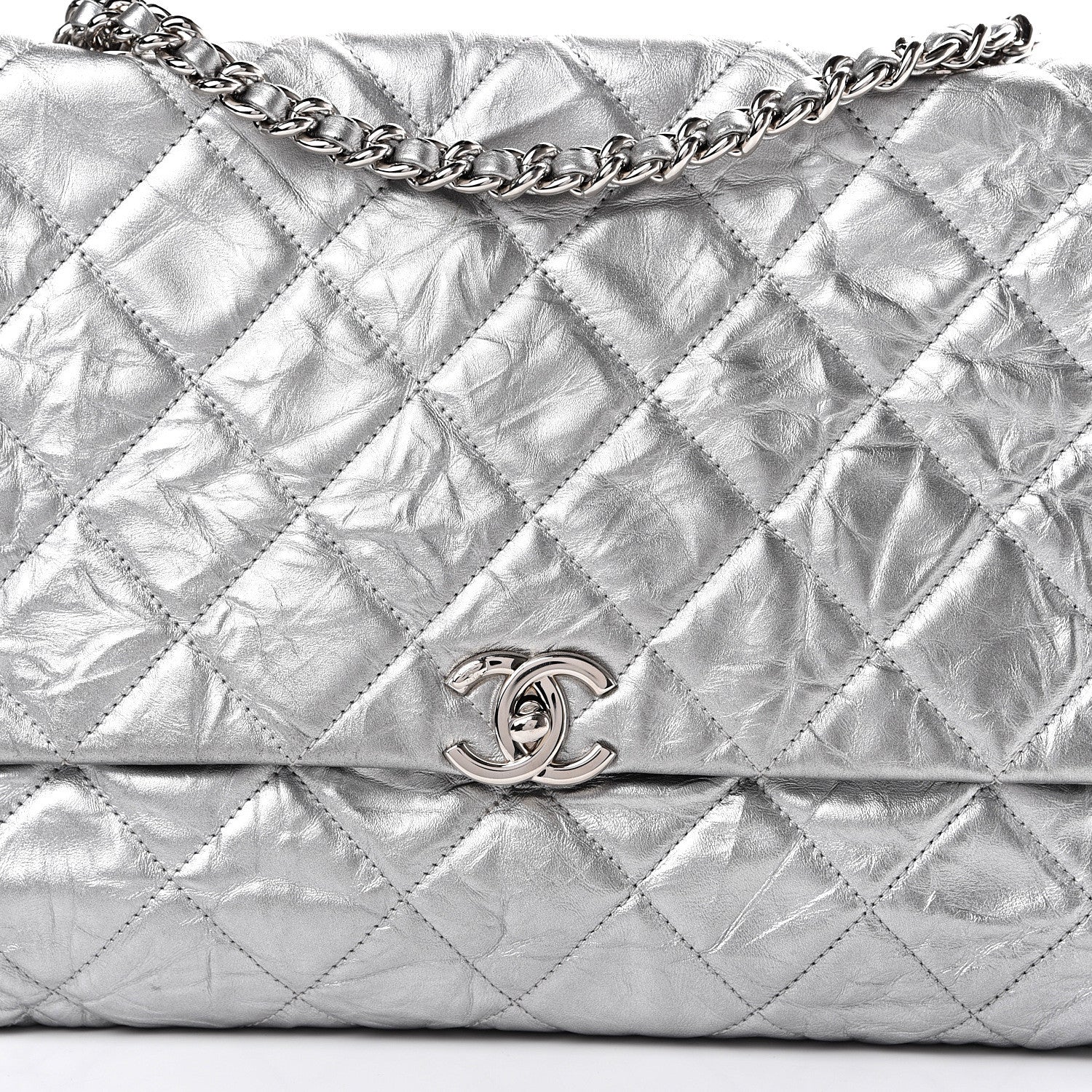 Chanel Metallic Crumpled Calfskin Big Bang Large Flap Bag Silver 7 of 10