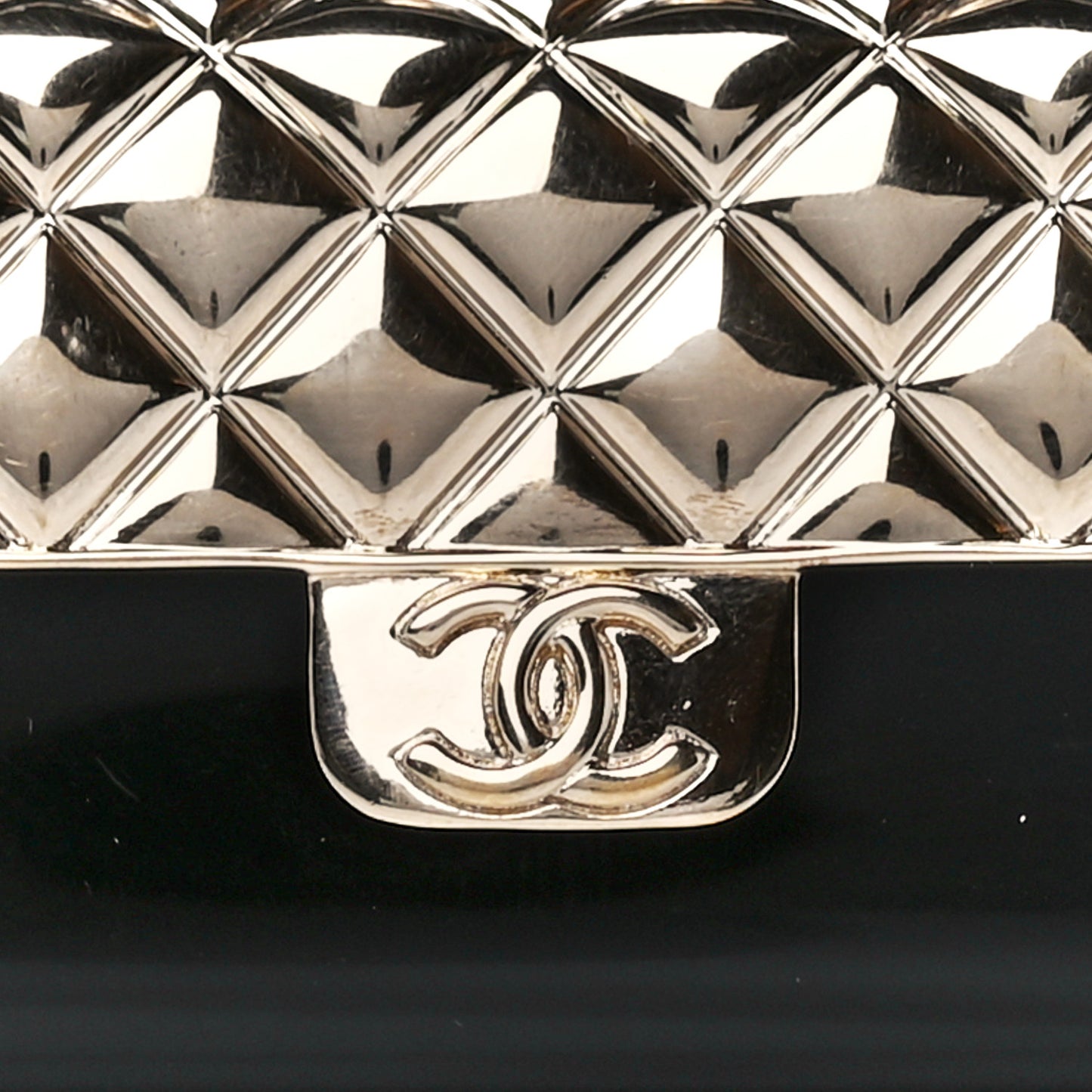 Metal Resin Lambskin Quilted Minaudiere Keychain Golden Black