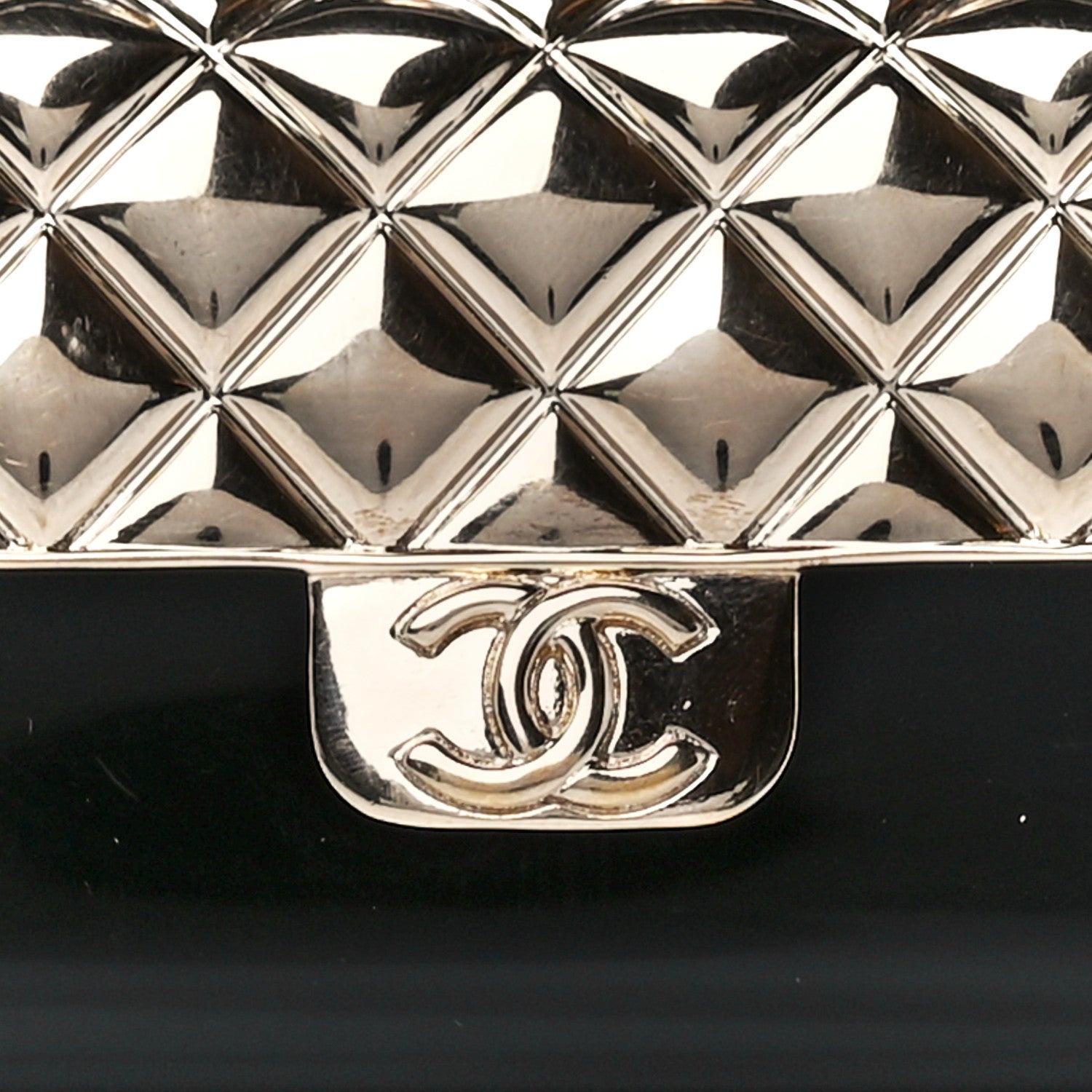 Chanel Metal Resin Lambskin Quilted Minaudiere Keychain Golden Black 7 of 10