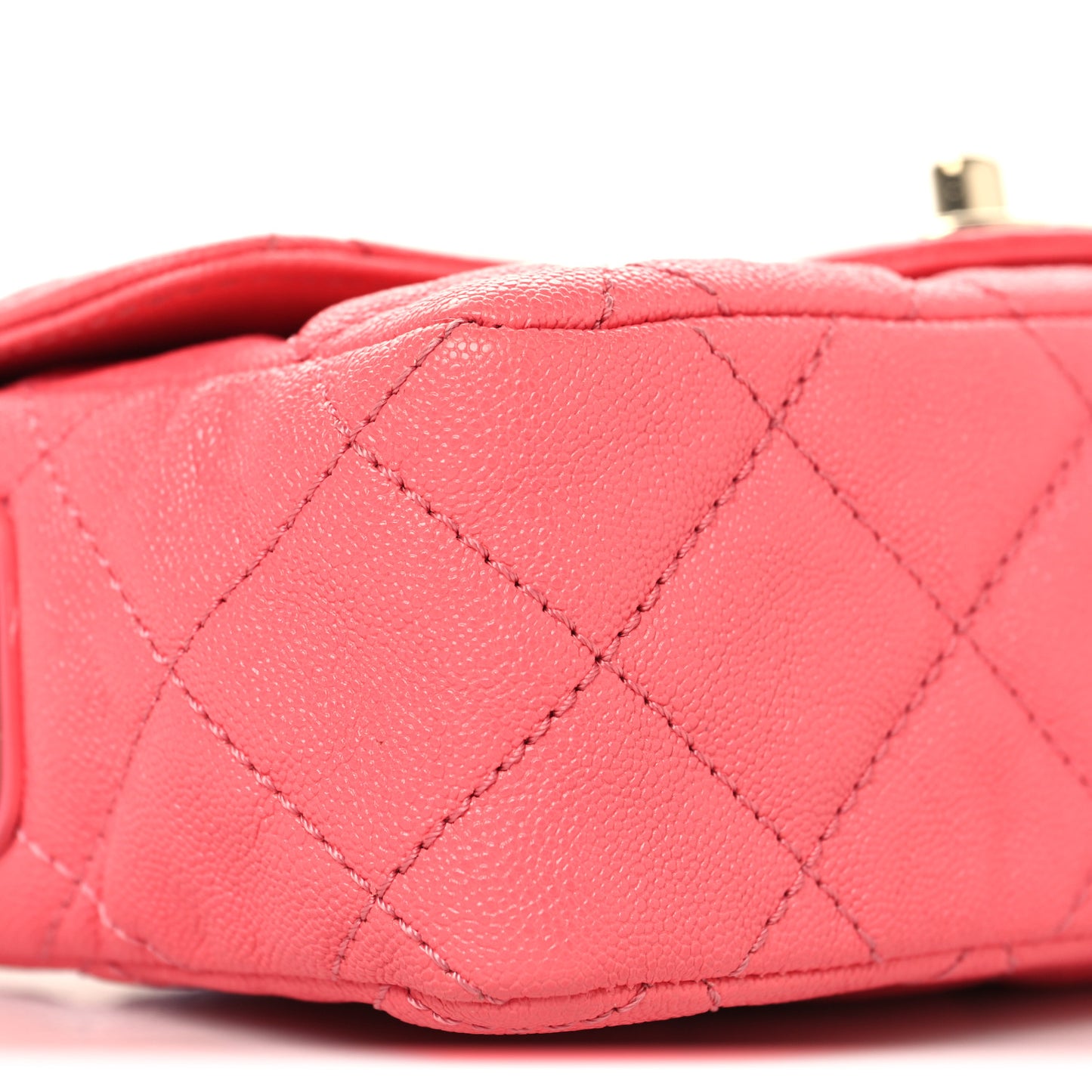 Iridescent Caviar Quilted Mini Flap With Thick Strap Pink Beige