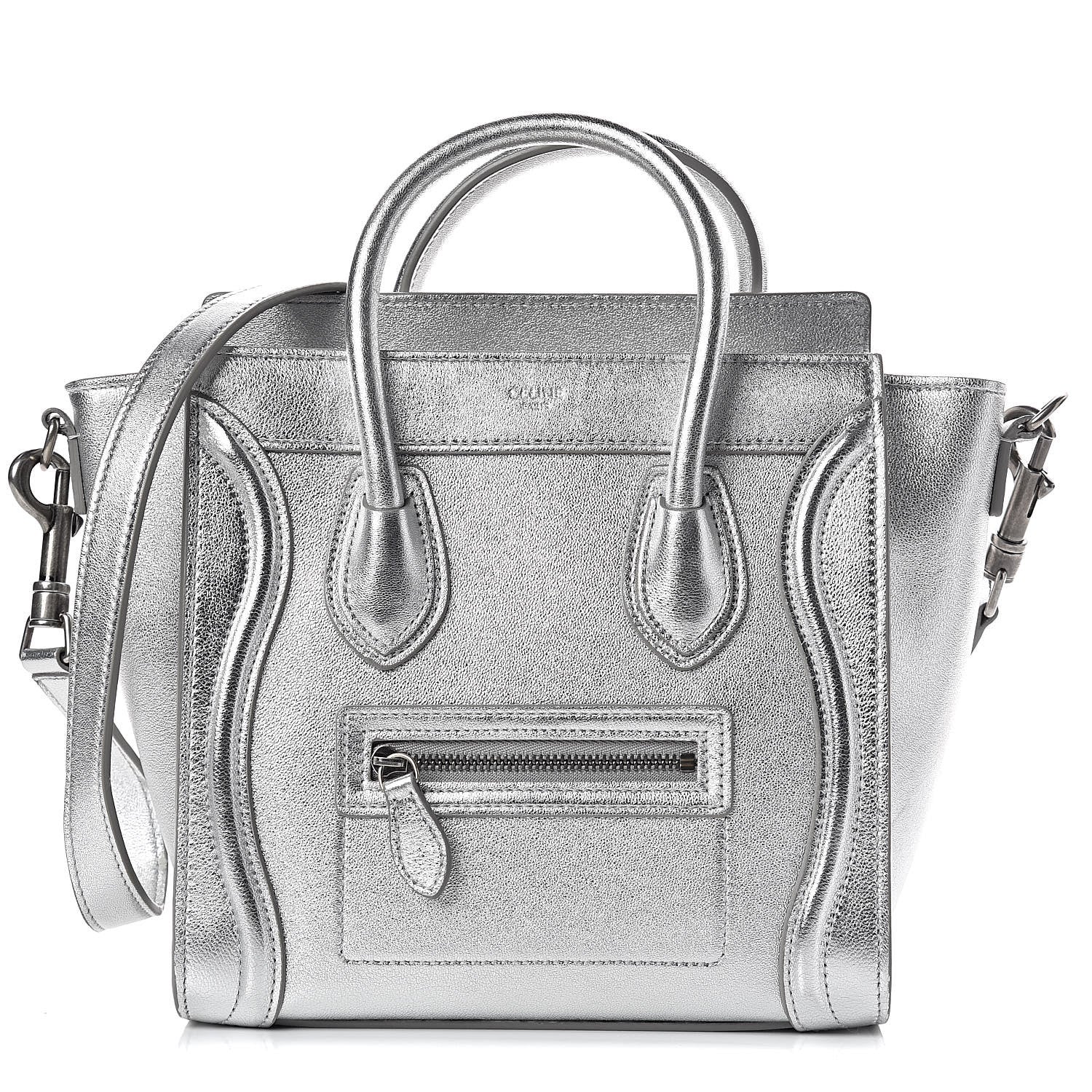 Celine Laminated Lambskin Nano Luggage Silver 1 of 11
