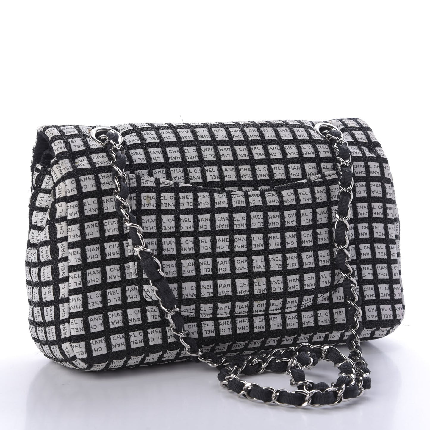 Ribbon Tweed Medium Double Flap Black White