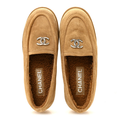 Chanel Suede Calfskin CC Loafers 37.5 Dark Beige 2 of 10