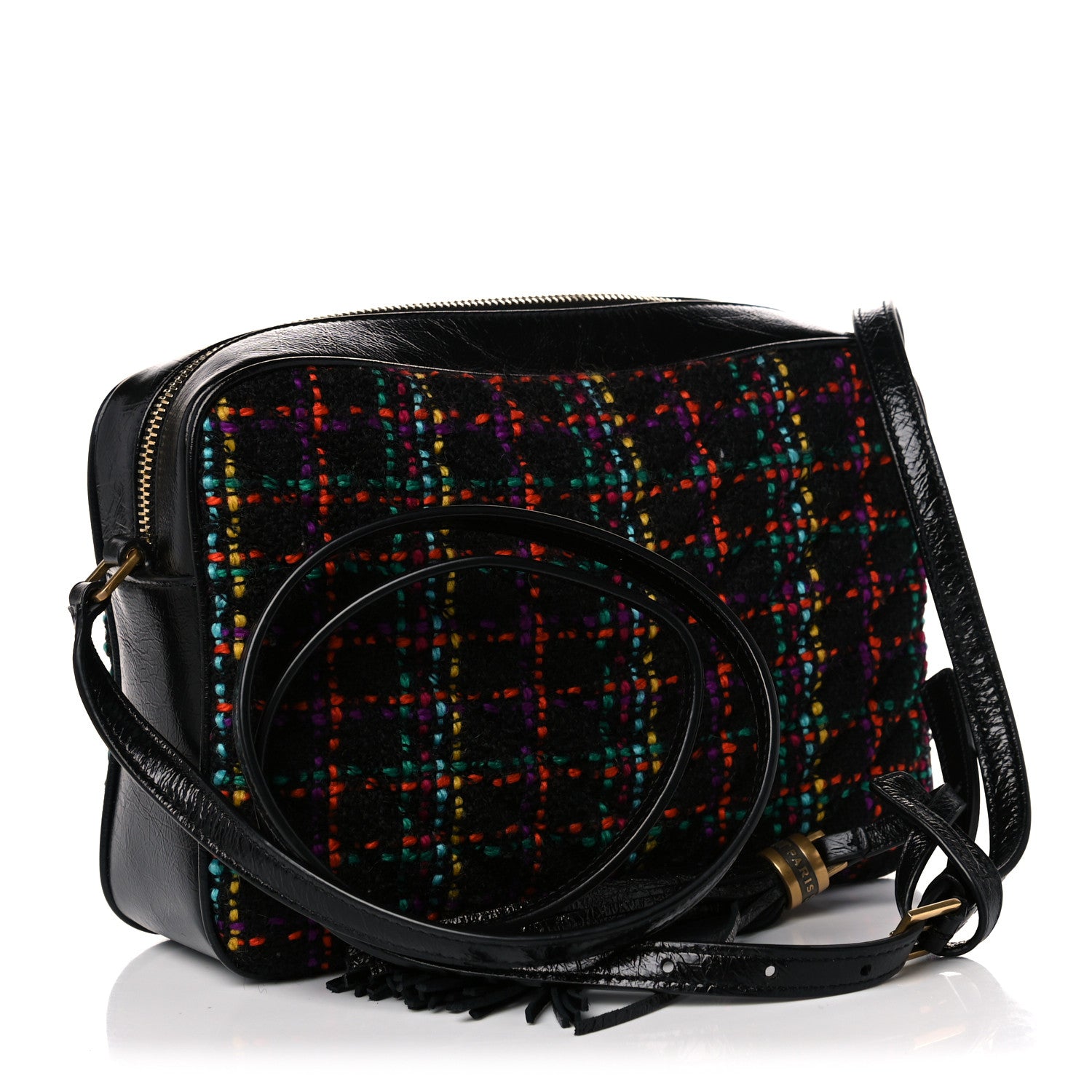 Saint Laurent Tweed Calfskin Monogram Lou Camera Bag Black 3 of 13