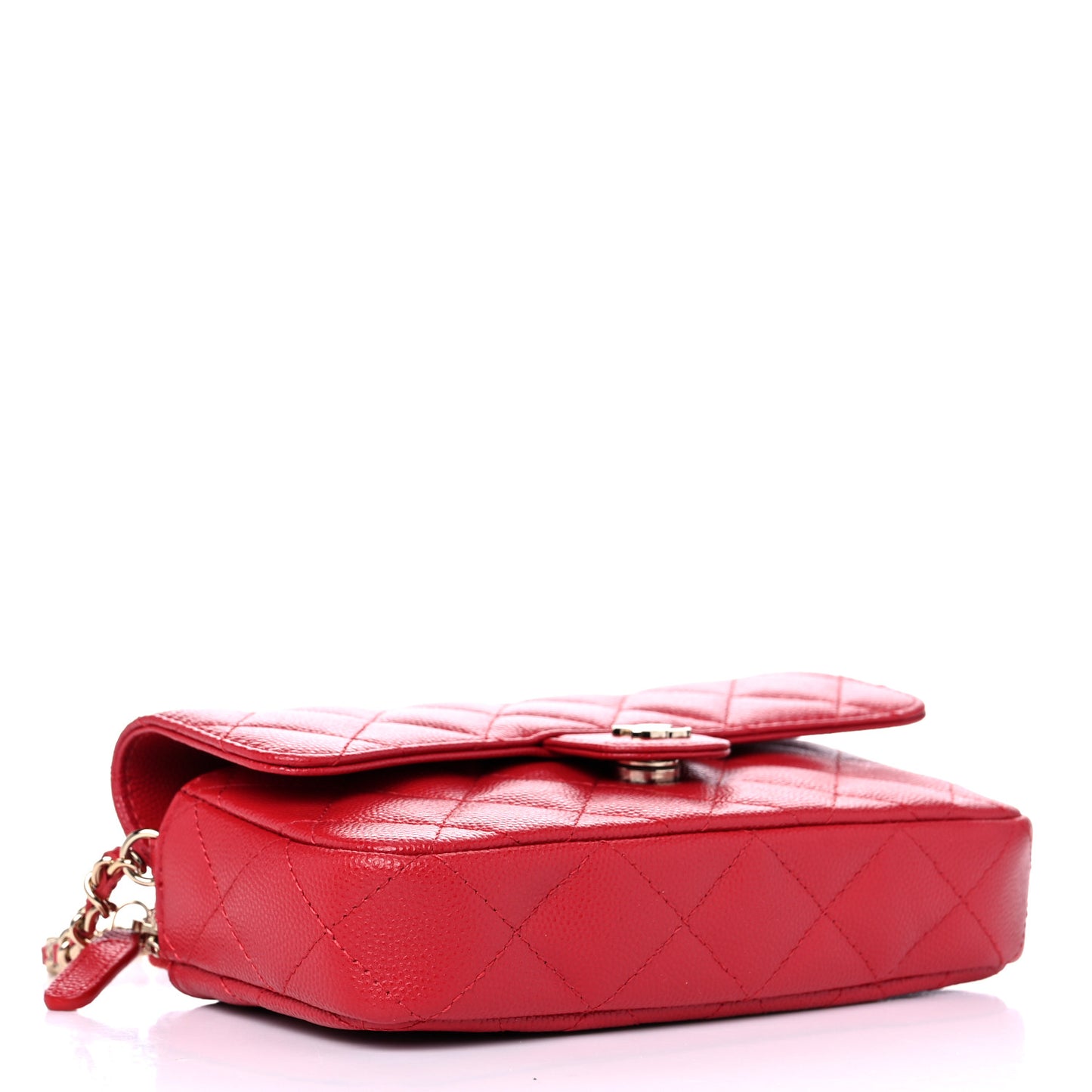 Caviar Quilted Flap Phone Holder With Chain Red