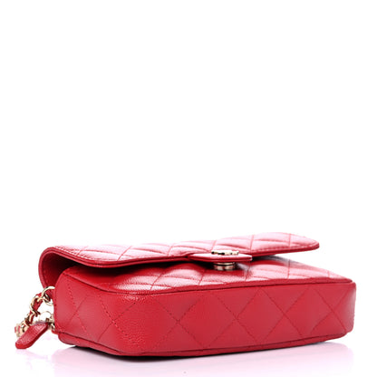 Chanel Caviar Quilted Flap Phone Holder With Chain Red 3 of 11