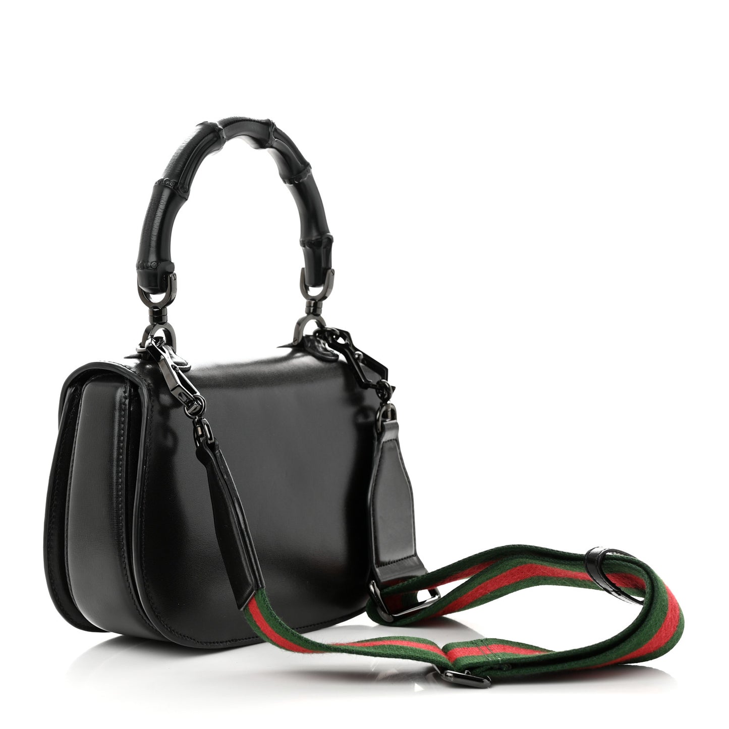 Boarded Dyana Lux Calfskin Web Monochrome Small Bamboo 1947 Top Handle Bag Black