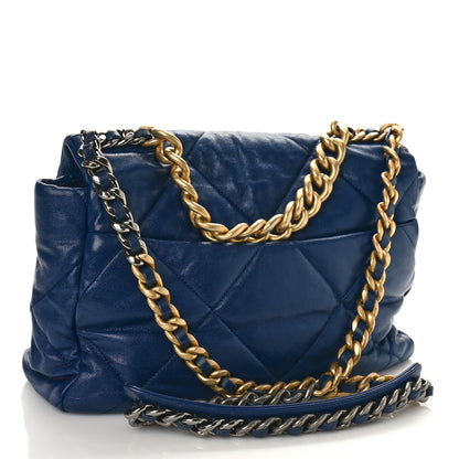 Chanel Goatskin Quilted Large Chanel 19 Flap Navy Blue 3 of 9