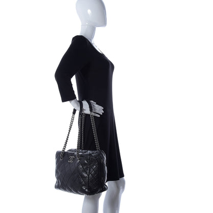 Chanel Aged Calfskin Quilted Large Secret Tag Bowling Bag Black 2 of 27