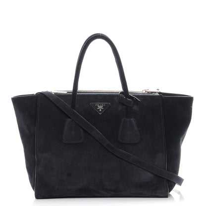 Prada Suede Scamosciato Twin Pocket Tote Blue 1 of 8