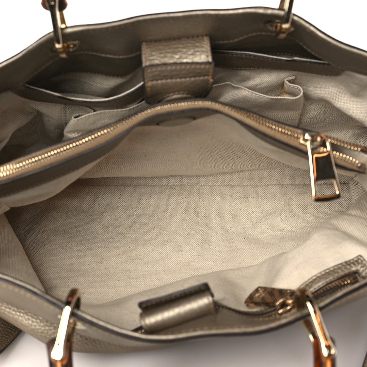 Metallic Pebbled Calfskin Medium Bamboo Shopper Tote Golden Beige