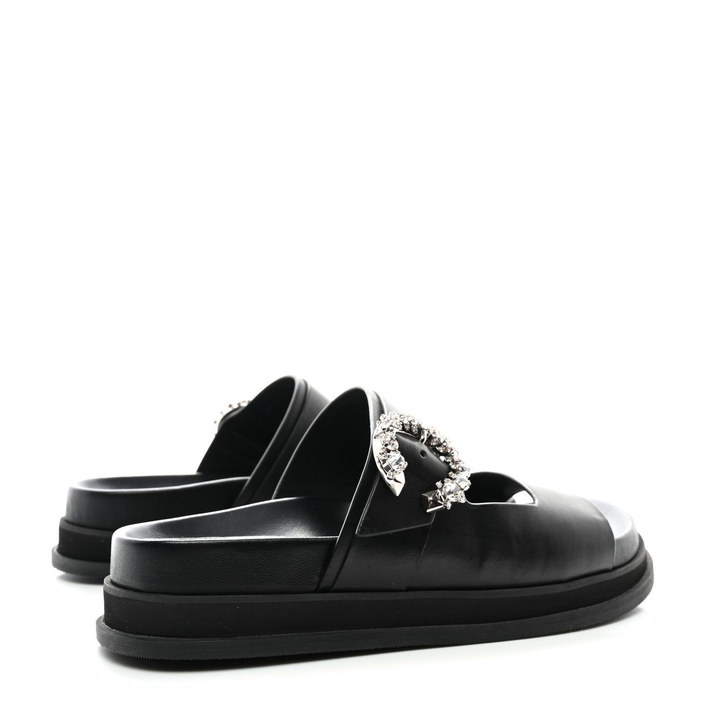 Calfskin Crystal Embellished Marga Slide Sandals 37 Black
