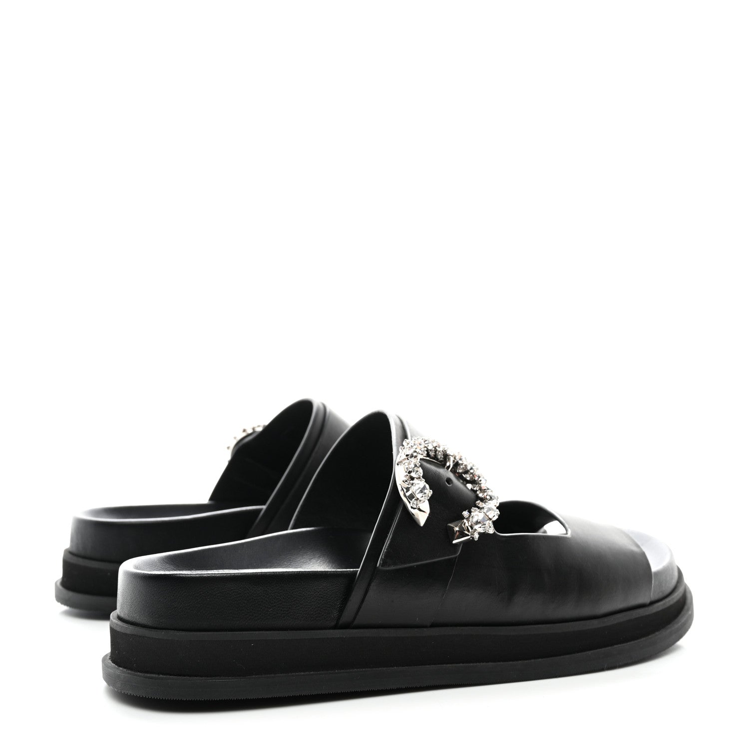 Jimmy Choo Calfskin Crystal Embellished Marga Slide Sandals 37 Black 4 of 8